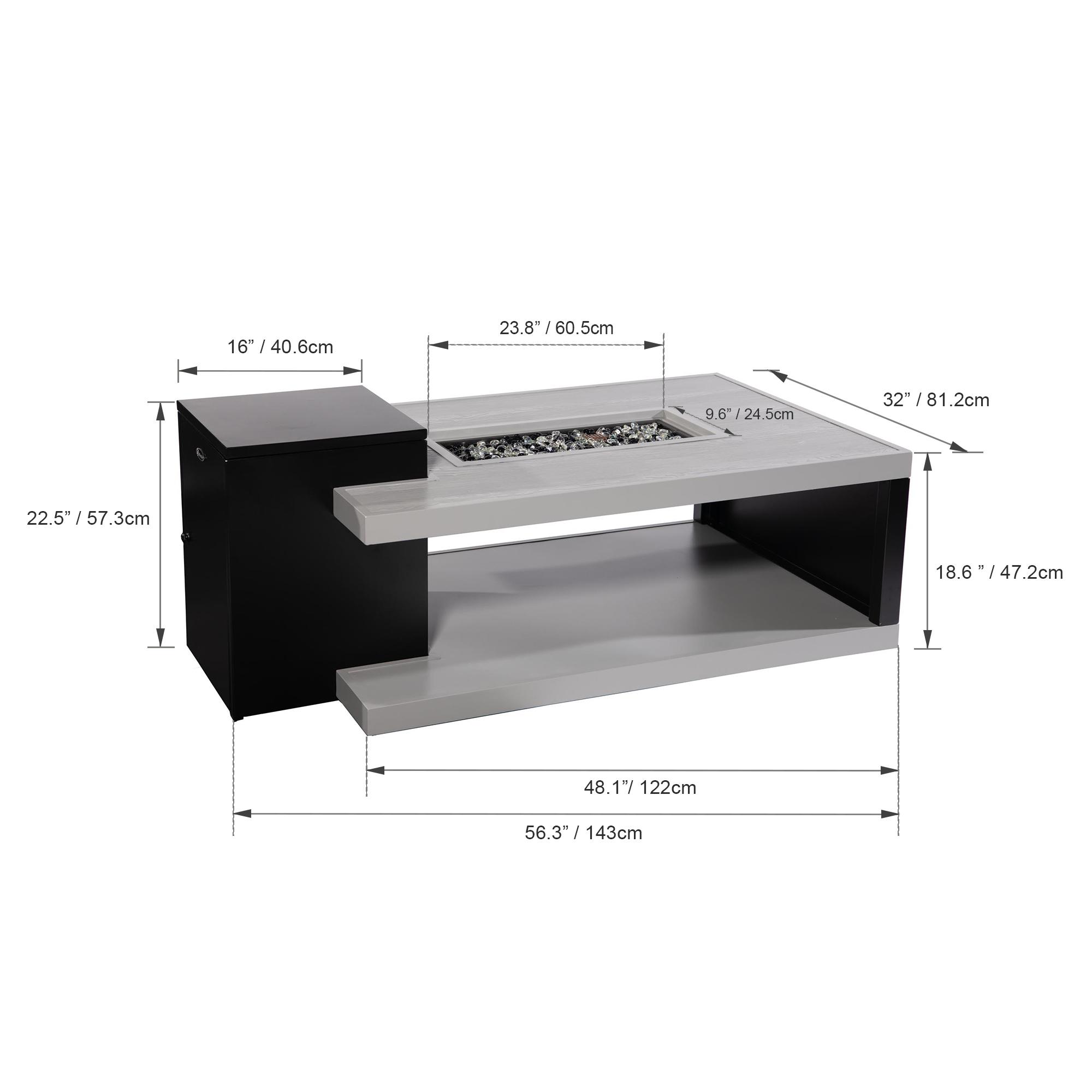 Paramount Dray Aluminum Convertible Fire Table, Rectangular, Black
